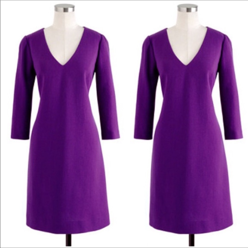 J. Crew Violet Wool Crepe V-Neck Shift